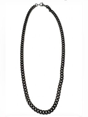 Men's Black Stainless Steel Cuban Link Curb Chain Necklace - 7mm / 22"